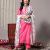 Dhiyona VR Women's Pink Floral Embroidered Regular Chanderi Silk Kurta With Trousers & With Dupatta