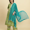 Dhiyona VR Women's Green Floral Printed A-Line Kurta Paired With Printed Palazzo And Chiffon Dupatta