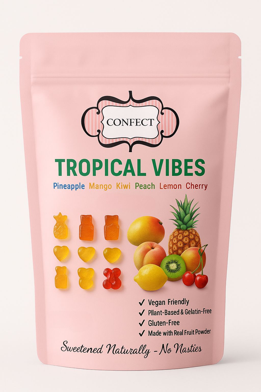 Confect Tropical Vibes Gummies | Pack of Pineapple, Mango, Kiwi, Peach, Lemon, Cherry Gummies |