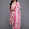 Dhiyona VR Women's Pink Silk Floral Printed Beads And Stones Embellished Kurta Set With Dupatta