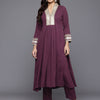 Dhiyona VR Women's Purple Zari Lace Embellished Yoke A-Line Kurta Set