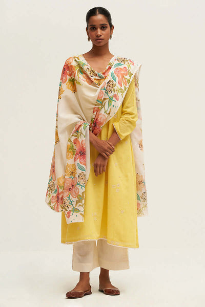 Women's Yellow Embroidered Cotton Salwar Suit