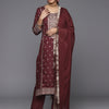 Dhiyona VR Women's Maroon Embroidered Kurta Paired With Tonal Bottom And Dupatta