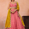 Pink- Cosmos Silk Beads & Sequins Embroidered Semi-Stitched Lehenga & Unstitched Blouse With Dupatta