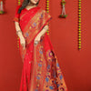Dhiyona GR Women's Fancy Mor Red Zari Paithani Silk Saree