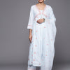 Dhiyona VR Women's Blue Sequin And Thread Embroidered A-Line Kurta Paired With Tonal Bottom And Tonal Embroidered Dupatta