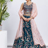 Women Teal Pure Georgette Sequins and thread embroidery  Lehenga choli & Dupatta