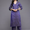Dhiyona VR Women's Blue Jacquard V Neck Kurta With Bottom And Dupatta