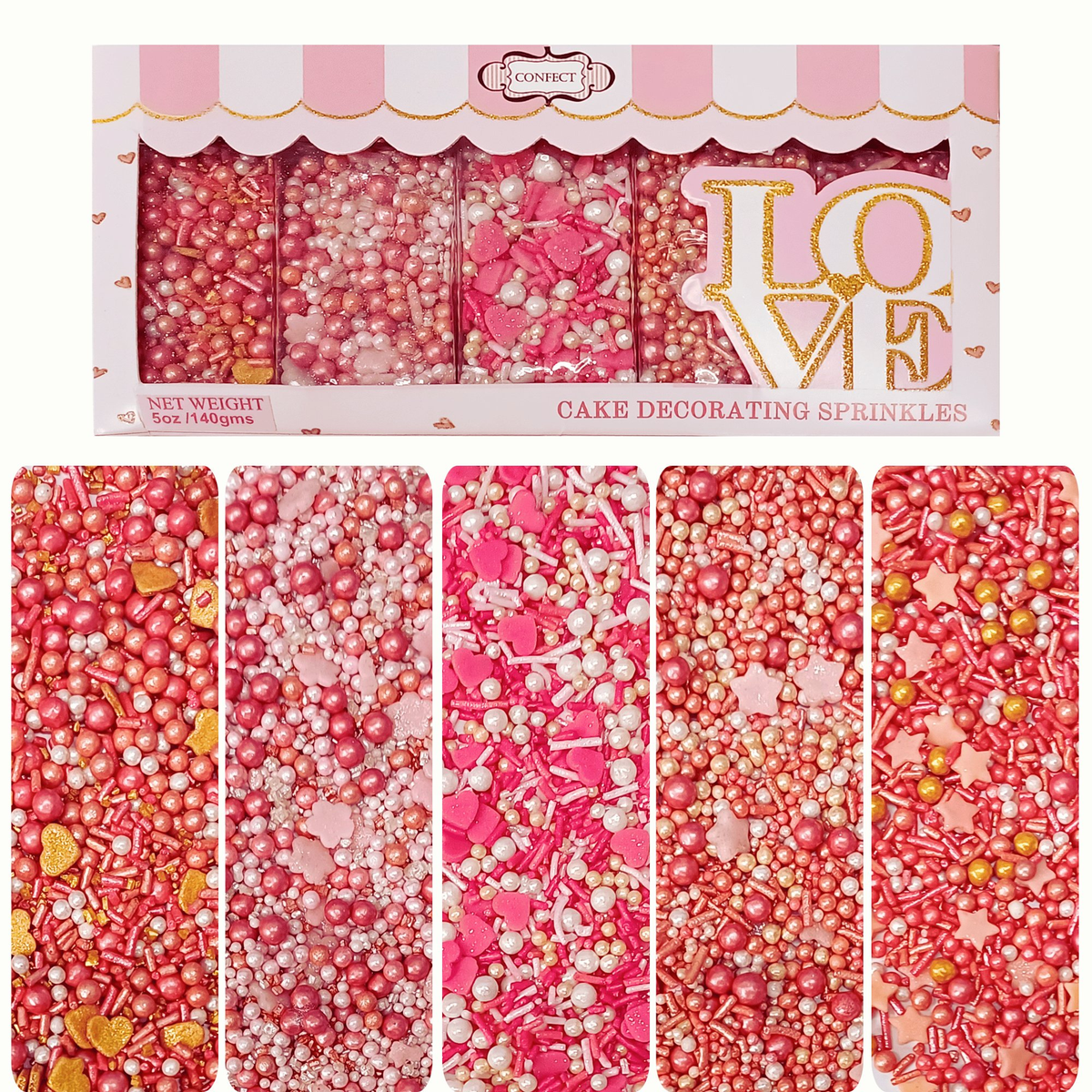 Confect Valentine Sprinkles | 13 Edible Decoration for Baking & Dessert