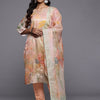 Dhiyona VR Women's Peach Silk Floral Printed Beads And Stones Embellished Kurta Set With Dupatta