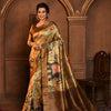 Dhiyona GR Women's Gold & Brown Soft Ghicha Tussar Silk Saree with Beautiful Kalamkari Printed Work