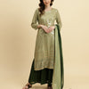 Indyancart VR Women's Green Sequened Kurta With Sharara And Sequened Ombre Dupatta