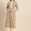 Dhiyona VR Women's Sea Green And Mustard Floral Printed Straight Kurta With Printed Trouser