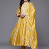 Dhiyona VR Women's Yellow Floral Thread Embroidered Anarkali Kurta Paired With Bottom And Dupatta