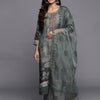 Dhiyona VR Women's Green Floral Printed Straight Kurta Paired With Tonal Bottom And Tonal Organza Embroidered Dupatta