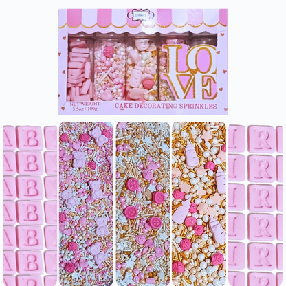 Confect Girls Baby Shower Sprinkles | Mix Heart, Teddy, Baby Feed Bottle & Baby Feet Sprinkles