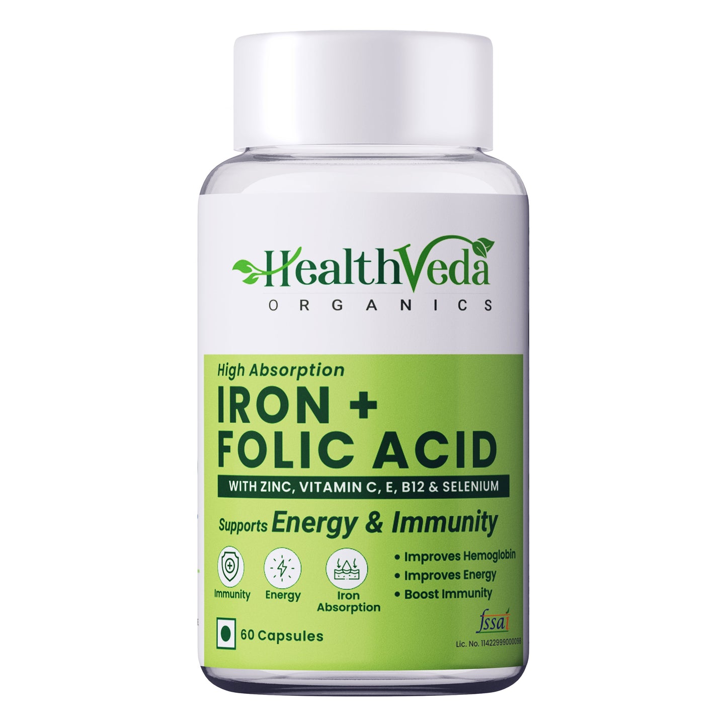 Health Veda Organics Iron + Folic Acid Capsules - Indyancart