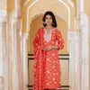 Dhiyona VR Women's Red Printed Round Neck Straight Kurta With Bottom And Dupatta
