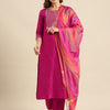 Dhiyona VR Women's Magenta Zari And Gota Patti Embroidery Kurta With Trouser With Multi Color Silk Dupatta