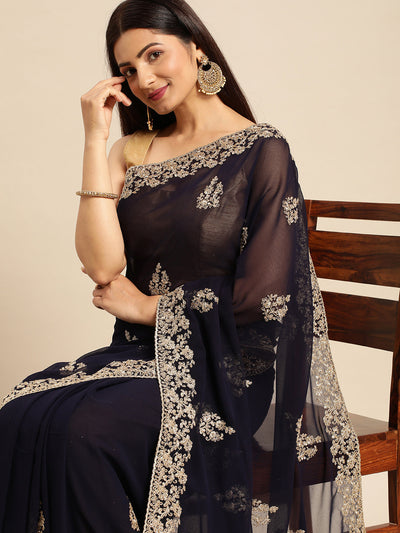 Indyancart KS Women's Embroidered Ethnic Saree
