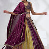 Women Burgundy Chiffon Position print with Sequins embroidery  Lehenga choli & Dupatta