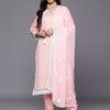Dhiyona VR Women's Peach Round Neck Chikankari Straight Kurta With Bottom And Dupatta