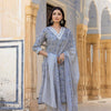 Dhiyona VR Women's Grey Embroidered V Neck Kurta With Printed Bottom And Dupatta