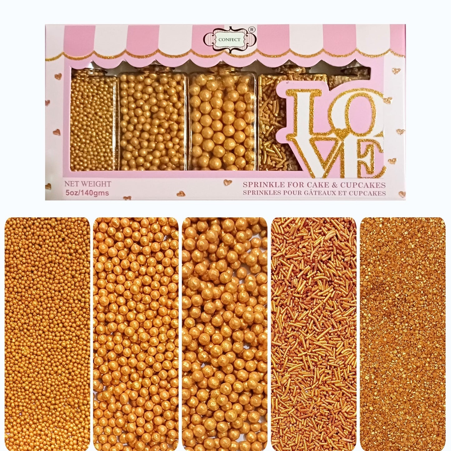 Confect Sprinkles for Cakes & Cupcakes Decoration | USP-22(Gold)