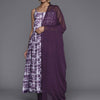 Dhiyona VR Women's Violet Spaghetti Strap Anarkali Kurta Paired With Tonal Bottom And Tonal Solid Dupatta