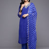 Dhiyona VR Women's Navy Blue Bandhani Zari And Sequins Emboridered Kurta Set With Dupatta