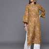 Dhiyona VR Women's Mustard Floral Printed Straight Kurta With Flared Sleeves