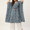 Women's Floral Printed Blue Cotton Kaftan