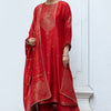 Women's Salsa Red Woven Salwar Suit With Zari Woven Raw Silk Dupatta