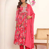 Indyancart VA Women'sPink Gotta Patti Floral Embroidered V- Neck Empire Kurta With Trousers & Dupatta
