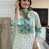 Dhiyona IE Floral Printed V-Neck Pleated Pure Cotton A-Line Kurta With Trouser And Dupatta