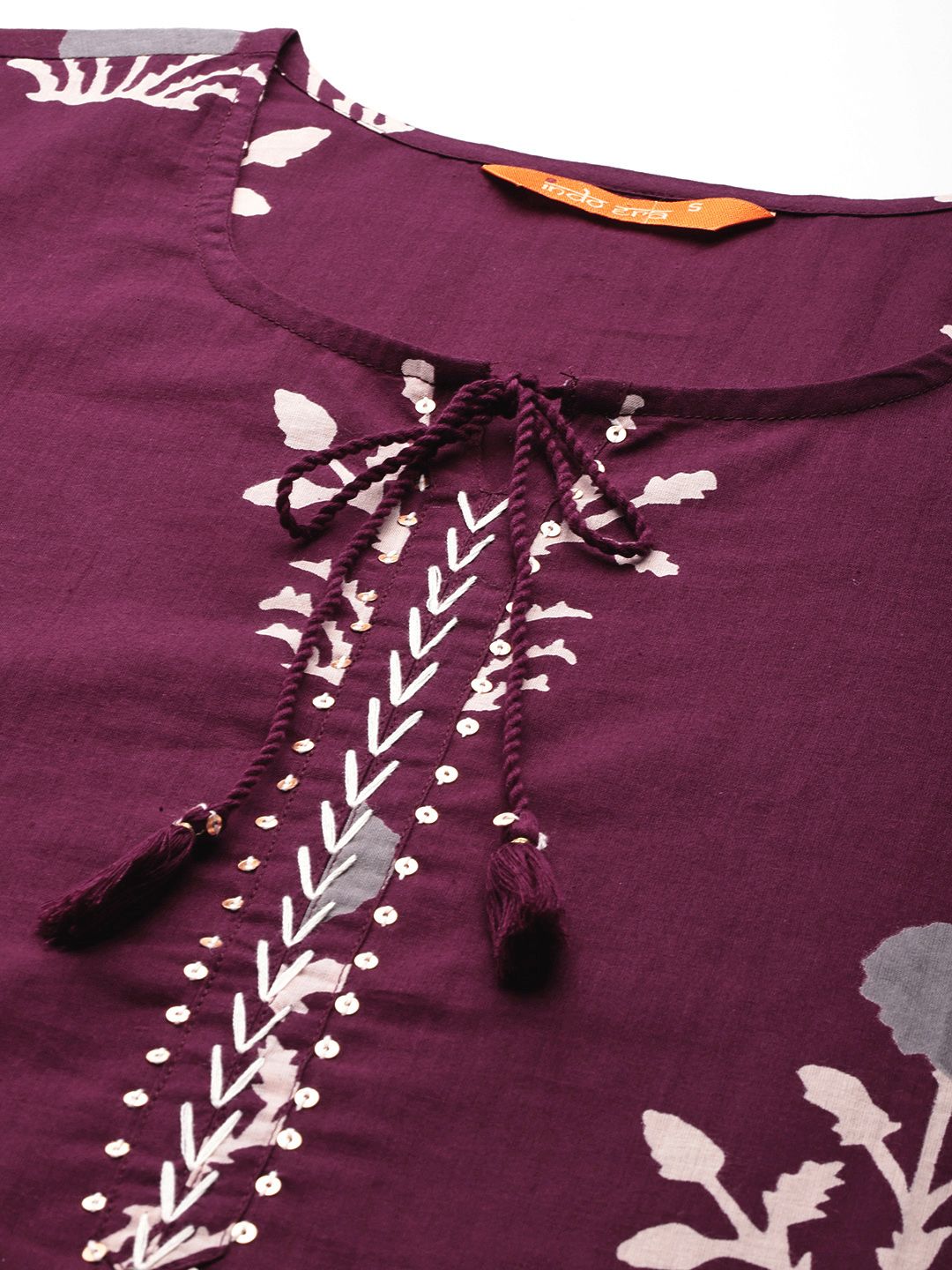Indyancart IE Floral Printed Pure Cotton Kurta With Trousers & Dupatta