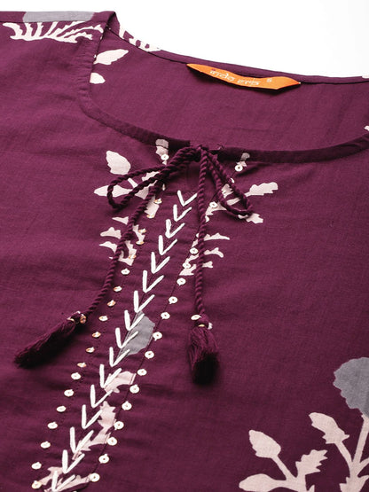 Indyancart IE Floral Printed Pure Cotton Kurta With Trousers & Dupatta
