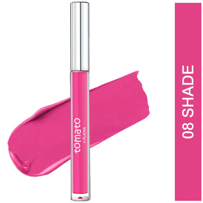 FLiCKA Flicka Tomato Liquid Lipstick in Shade 08, rich matte finish, long-lasting with intense pigment and smudge-proof formula.