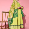 Indyancart IE Women Stylish Green Liva Swirling Volume Kurta