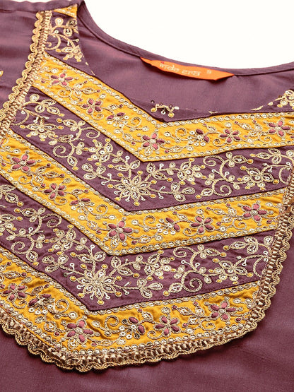 Embroidered Regular Sequinned Kurta with Trousers & Dupatta