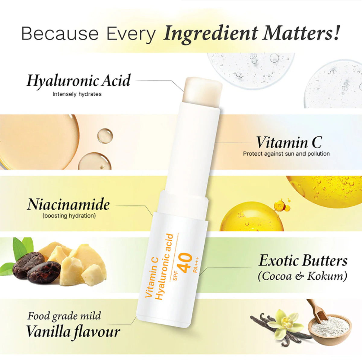 ALANNA Brightening Lip Balm SPF 40 with vanilla flavor, for dark and pigmented lips, suitable for men and women.
