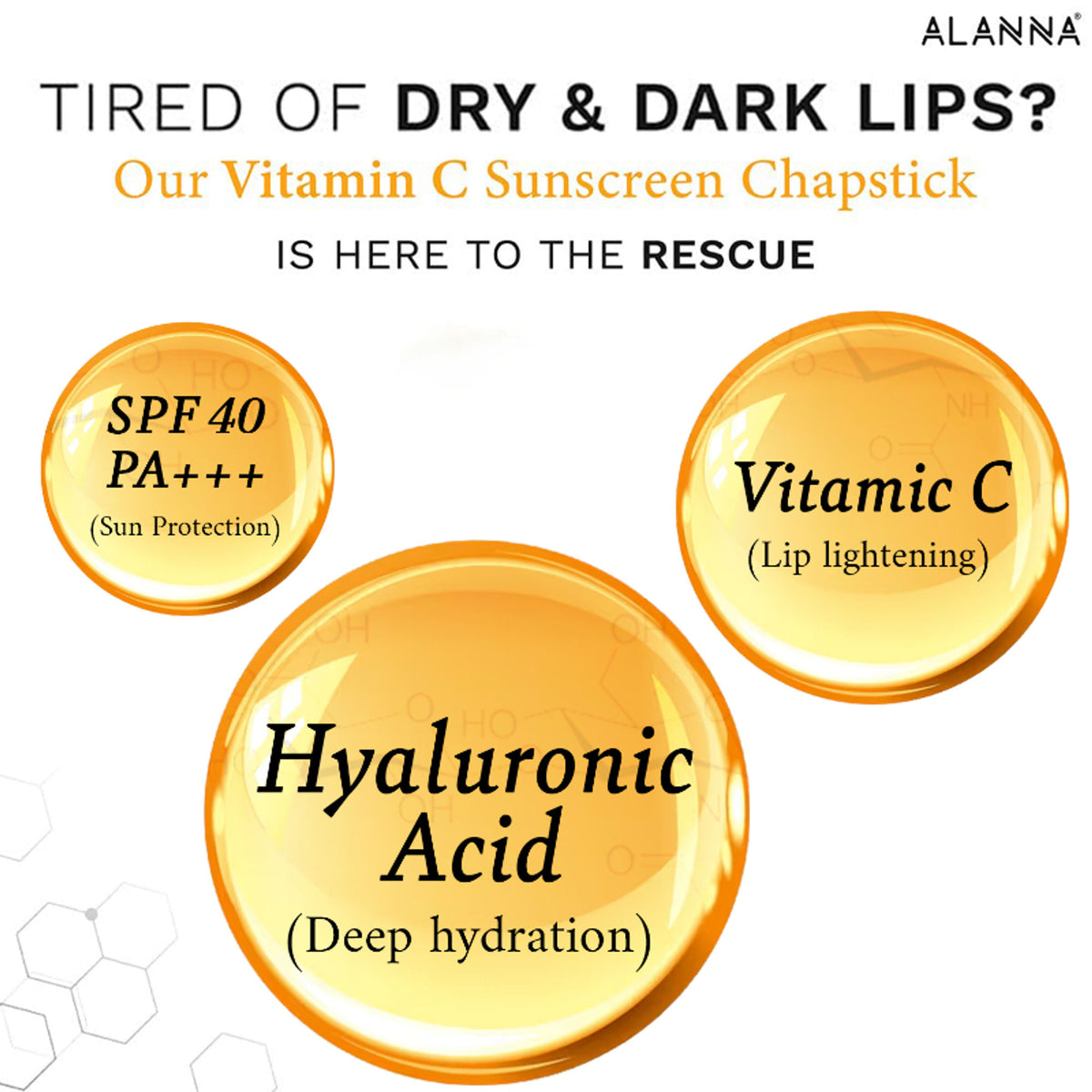 ALANNA Brightening Lip Balm SPF 40 with vanilla flavor for dark and pigmented lips, suitable for men and women.