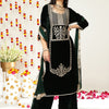 Indyancart VA Green Ethnic Motifs Embroidered Velvet Straight Kurta & Palazzos With Dupatta