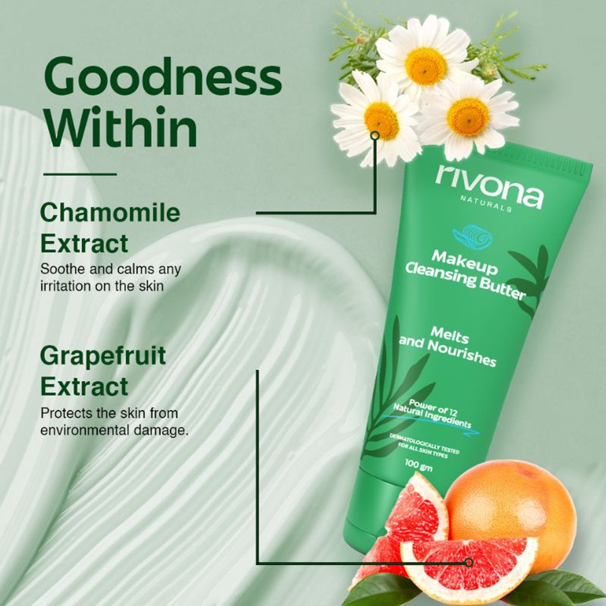 Rivona Naturals Cleansing Balm Gentle Waterproof Makeup Remover For Face, Lips, Eyes - Non Drying