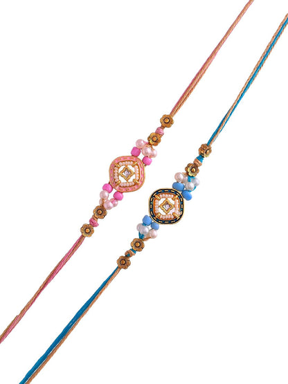 Anouk Set Of 2 Kundan Studded Thread Rakhi With Roli Chawal & Greetings Card