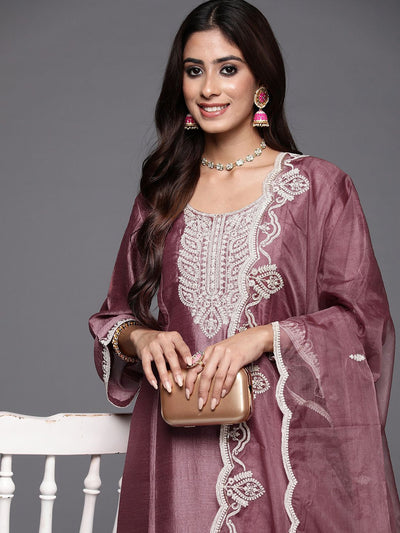Indyancart IE Women Embroidered Regular Sequined Kurta with Trousers & Dupatta