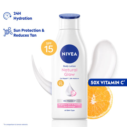 NIVEA Cell Repair 50X Vit C Sunscreen Natural Glow Body Lotion Reduces Tan, Brightens - Uva & Uvb