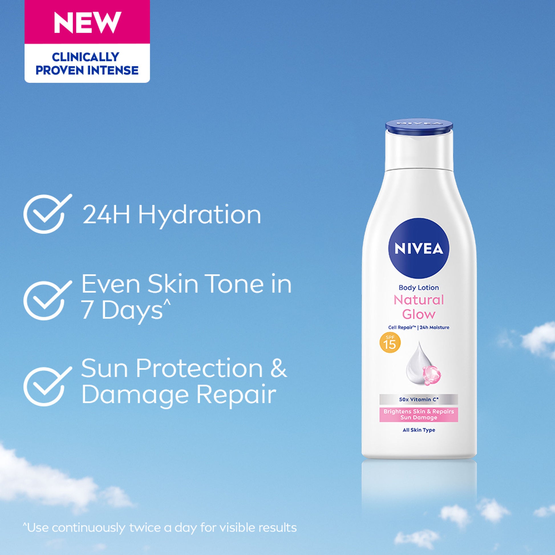 NIVEA Cell Repair 50X Vit C Sunscreen Natural Glow Body Lotion Reduces Tan, Brightens - Uva & Uvb