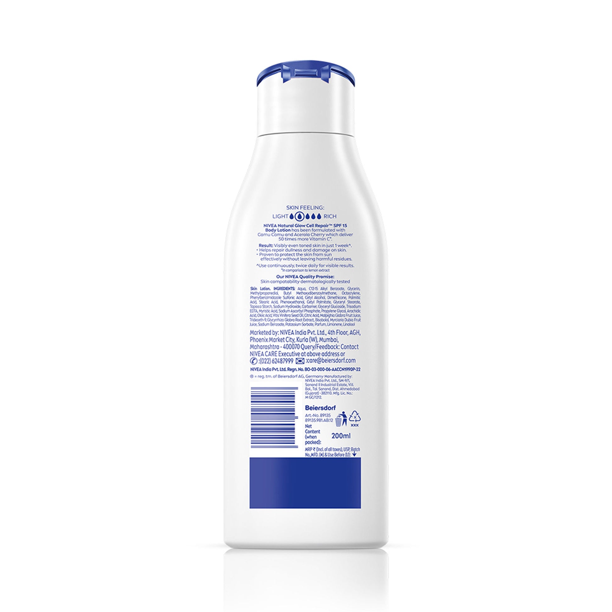 NIVEA Cell Repair 50X Vit C Sunscreen Natural Glow Body Lotion Reduces Tan, Brightens - Uva & Uvb