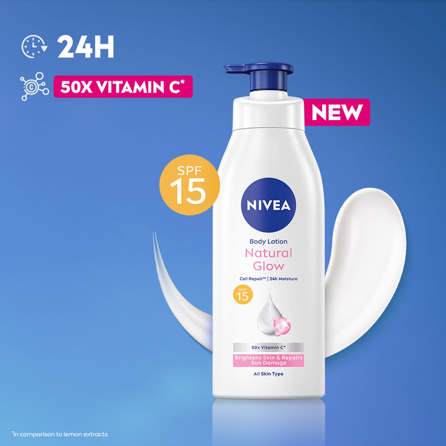 NIVEA Cell Repair 50X Vit C Sunscreen Natural Glow Body Lotion Reduces Tan, Brightens - Uva & Uvb